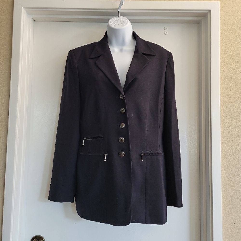 European navy equestrian style blazer